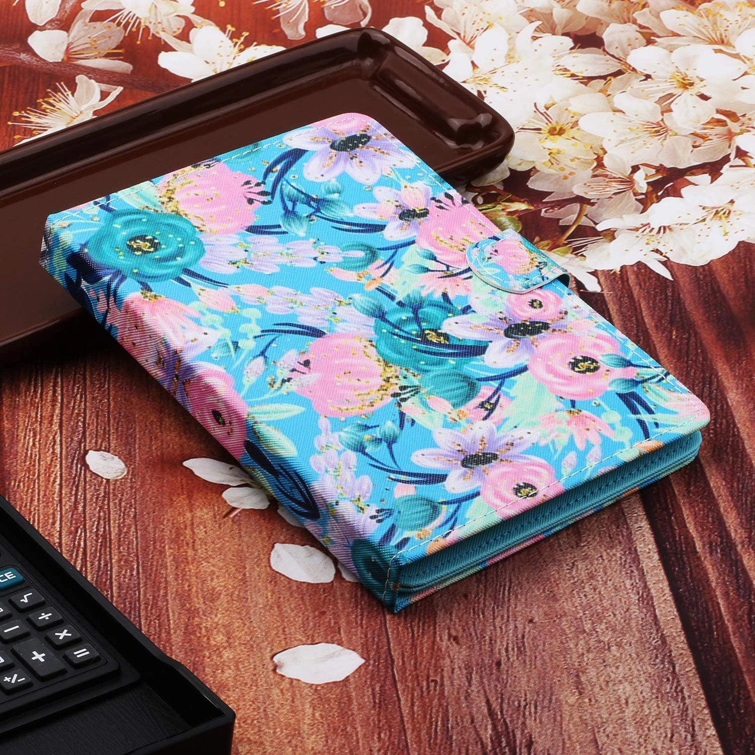 Flower Universal Case for 8 Inch Tablet, Techcircle Stand Folio Floral Design PU Leather Magnetic [Card Holder] Cover for Asus ZenPad 8, LG G-Pad 8.0 8.3, Samsung Tab 8.0" 8.4", Pink Blue Flowers