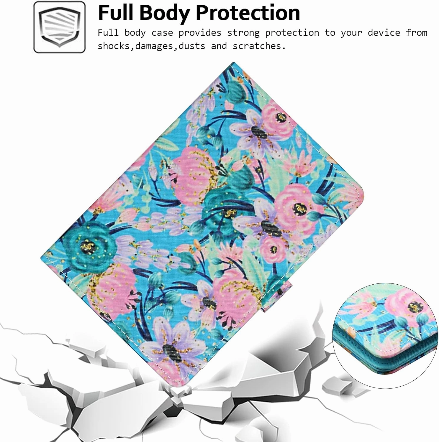 Flower Universal Case for 8 Inch Tablet, Techcircle Stand Folio Floral Design PU Leather Magnetic [Card Holder] Cover for Asus ZenPad 8, LG G-Pad 8.0 8.3, Samsung Tab 8.0" 8.4", Pink Blue Flowers