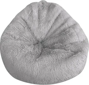 Fluffy Stuffed Animal Storage Bean Bag Chair Cover, Extra Soft 3cm Faux Fur, Comfy for kids, Adults or Teens, 3 ft Light Grey (Cover Only)