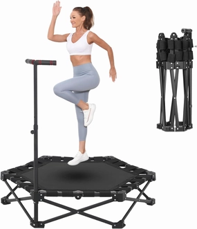 Foldable Trampoline 42" Fitness Trampoline with Bungees and Adjustable Handle Indoor/Outdoor Workout