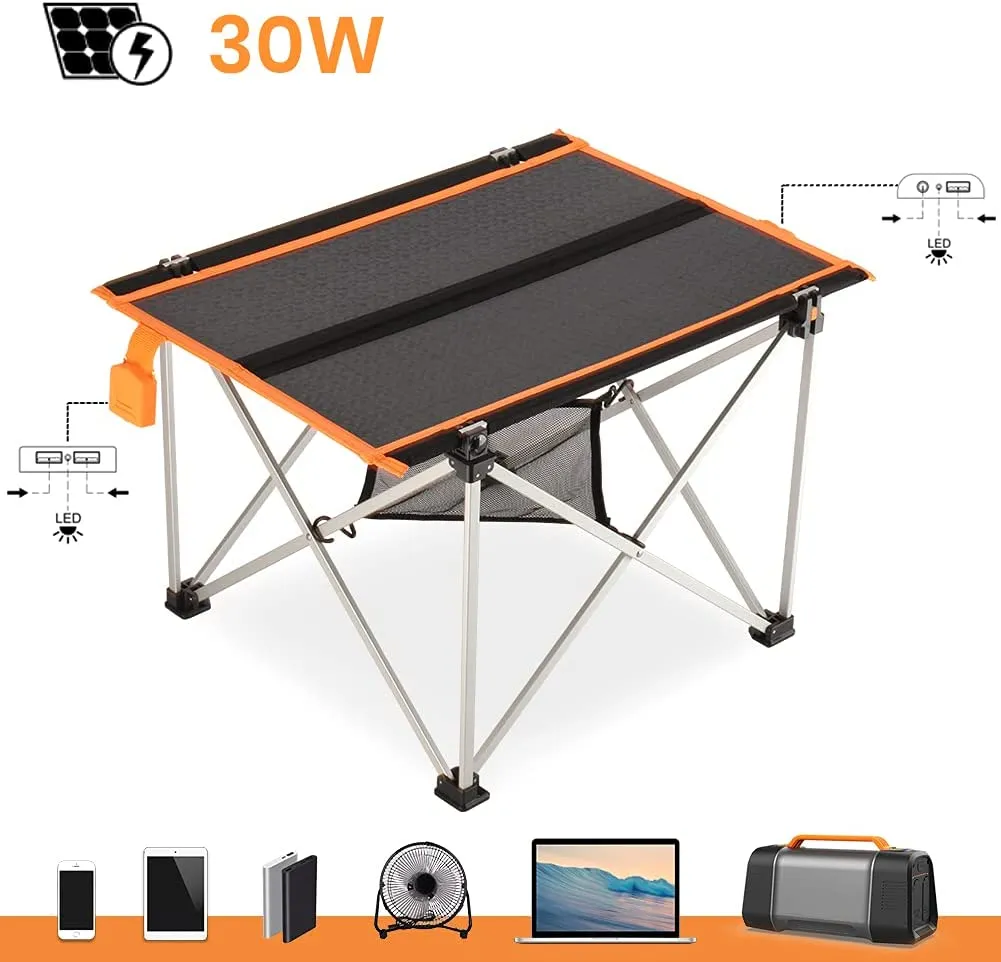 Folding Camping Table | Portable Solar Table with Storage Bag | Ultralight Folding Table for Outdoor, Picnic, Beach, BBQ, Hiking, Backpacking