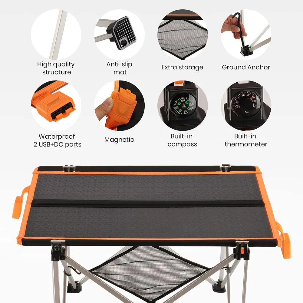 Folding Camping Table | Portable Solar Table with Storage Bag | Ultralight Folding Table for Outdoor, Picnic, Beach, BBQ, Hiking, Backpacking