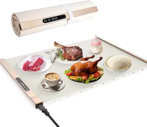 Food Warming Mat, Electric Warming Tray with 3 Temperature Settings and Timer, Rollable Food Heating Mat, Premium Silicone Material, Multifunctional Food Warmer for Buffet, Party, Everyday Use
