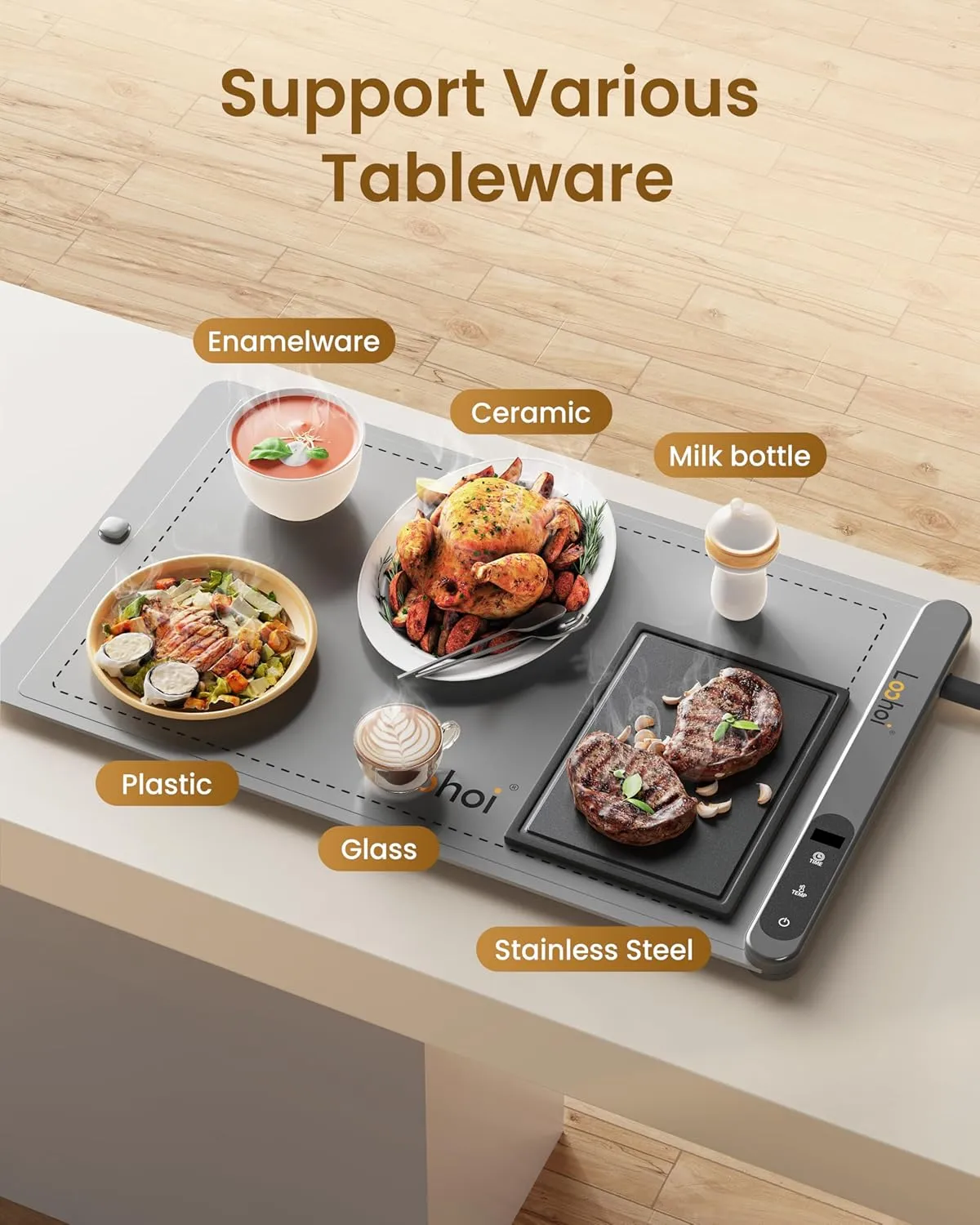 Food Warming Mat,Full Surface Heating Electric Warming Tray with 6 Temperature Settings & Fast Heating, Silicone Roll Up Food Heating Mat Food Warmers for Parties Gatherings Everyday Use