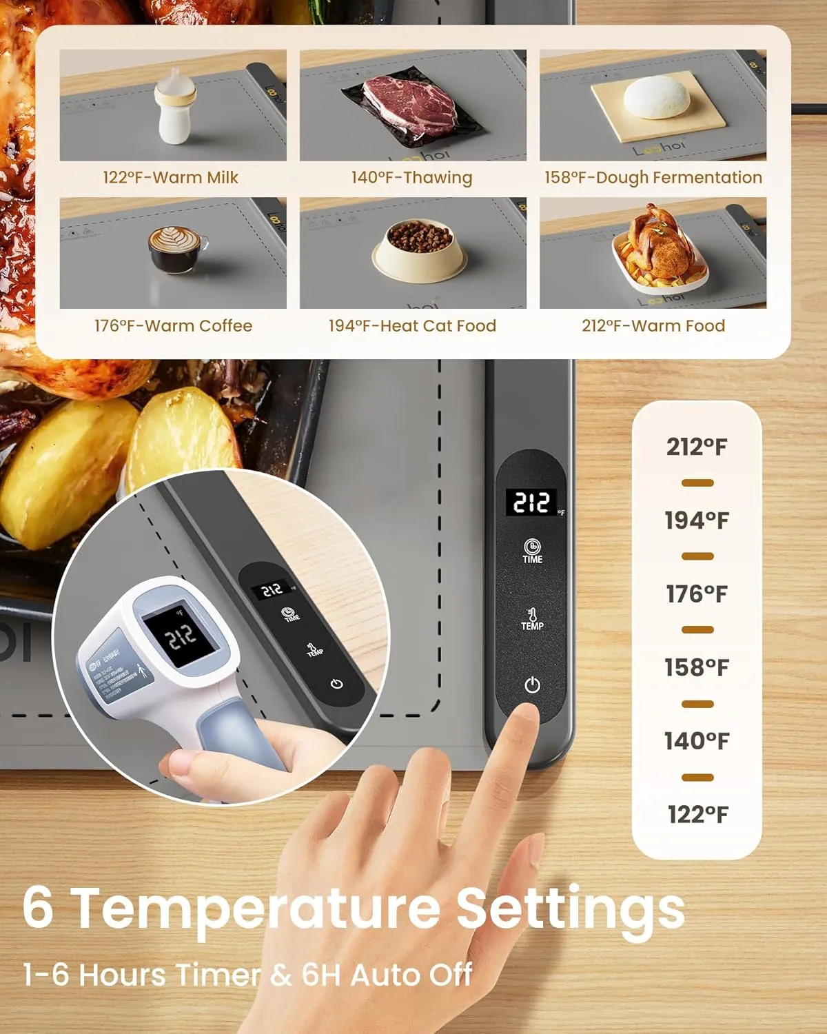 Food Warming Mat,Full Surface Heating Electric Warming Tray with 6 Temperature Settings & Fast Heating, Silicone Roll Up Food Heating Mat Food Warmers for Parties Gatherings Everyday Use