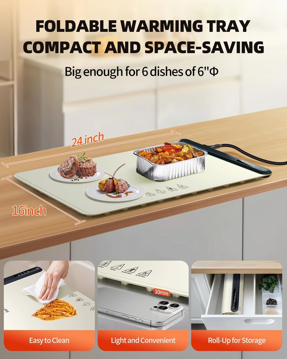 Food Warming Mat for Buffet & Parties, Silicone Electric Heating Tray with 2 Adjustable Temperature Settings, Rollable & Portable, Food Warmer Pad for Countertop, Ideal for Keeping Food Warm