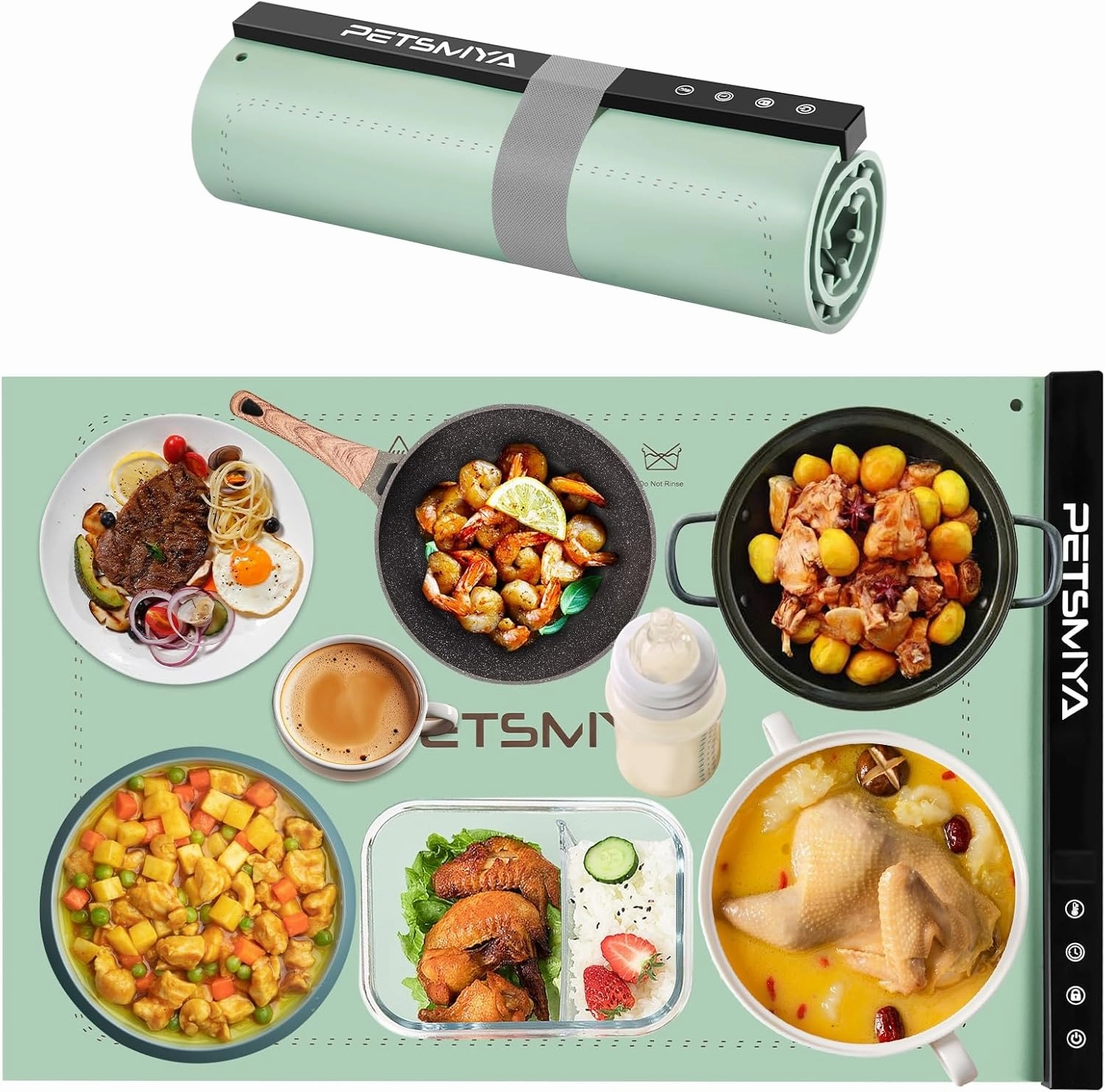 Food Warming Mats for Countertop,Elevated Design for Countertop Protection Warming Mat for Food,10s Fast Heating Food Warmer Mat,6-Temp Settings Electric Heating Mat for Food(Light Green)
