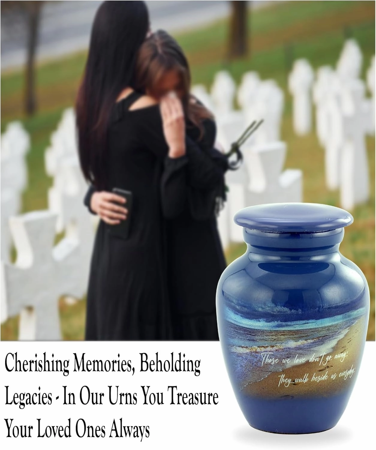 Footprints Keepsake Urn, Footprints Mini Cremation Urn for Ashes, Hand Painted Miniature Beach Urn, Handmade Beach Sharing Mini Memorial Blue Urn with Premium Box & Velvet Bag (Keepsake)