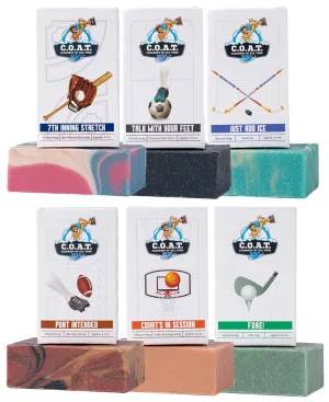 for Men, Bar Soaps All Natural, Masculine Scents with Sports Theme, Palm Oil Free, Vegan, Variety 6 Pack