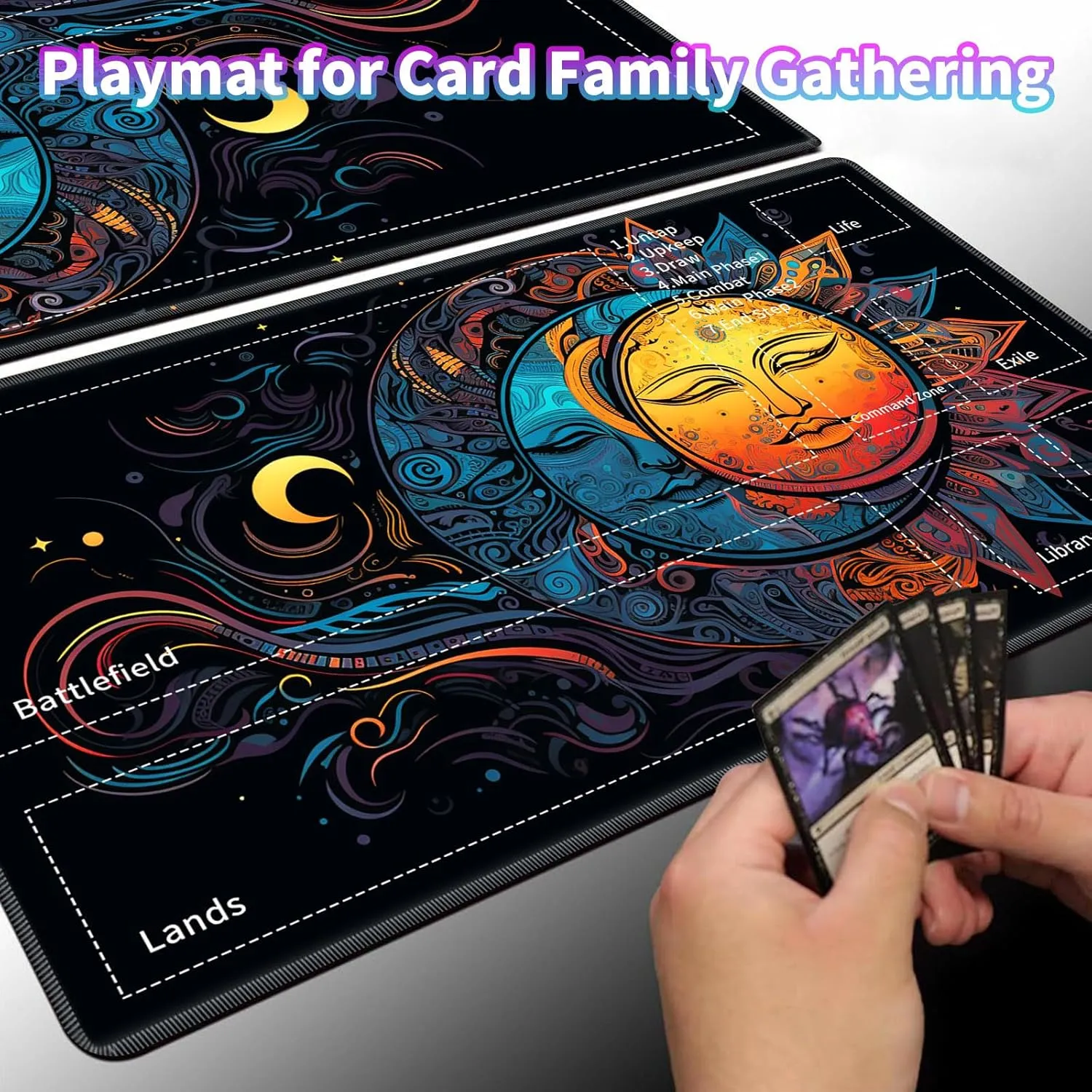 for MTG TCG Playmat,Game Play Mat for MTG TCG DTCG CCG RPG and Other Card Games/Mouse Pad 24 x 14 inches Trading Card Game Board Game with Zones and Non Slip Rubber Backing,Colorful Moon