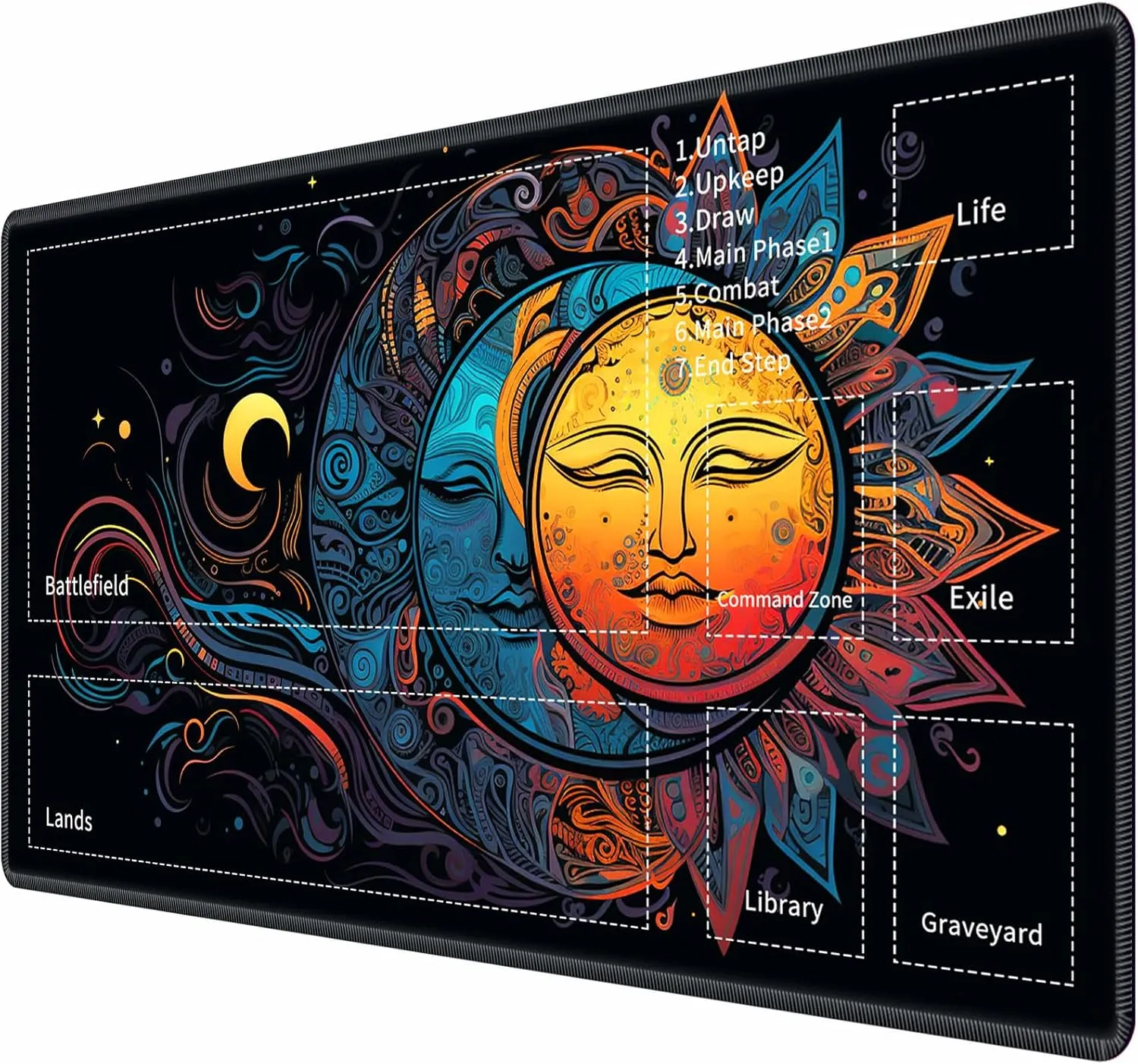 for MTG TCG Playmat,Game Play Mat for MTG TCG DTCG CCG RPG and Other Card Games/Mouse Pad 24 x 14 inches Trading Card Game Board Game with Zones and Non Slip Rubber Backing,Colorful Moon