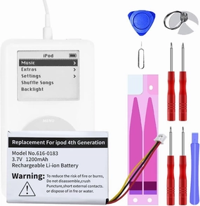 for iPod Classic 4th Generation Battery Replacement Kit - [1200mAh] 0 Cycle Battery & Repair Tools for 30GB/40GB/60GB Photo Version, 3.7V 4.44 WHR