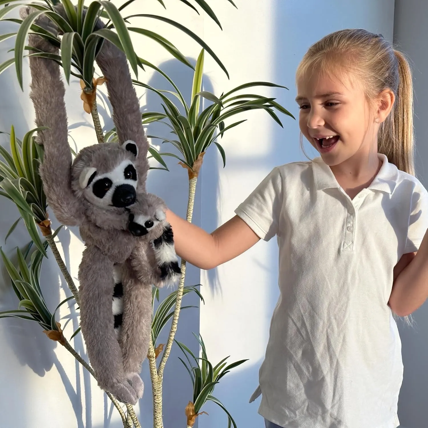 Forest & Twelfth 28" Stuffed Mom and Baby Hanging Lemur Plush Animals for Kids, Cute & Huggable Stuffed Zoo Animals Ideal for Nursery Room Décor (Mom & Baby Lemur)