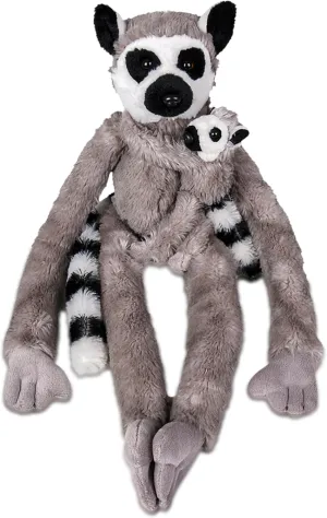 Forest & Twelfth 28" Stuffed Mom and Baby Hanging Lemur Plush Animals for Kids, Cute & Huggable Stuffed Zoo Animals Ideal for Nursery Room Décor (Mom & Baby Lemur)