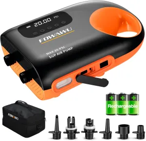 FOWAWU Paddleboard Pump, Sup Pump Electric DC 12V Car Connector, Paddle Board Pump Intelligent Dual Stage Inflation & Deflation