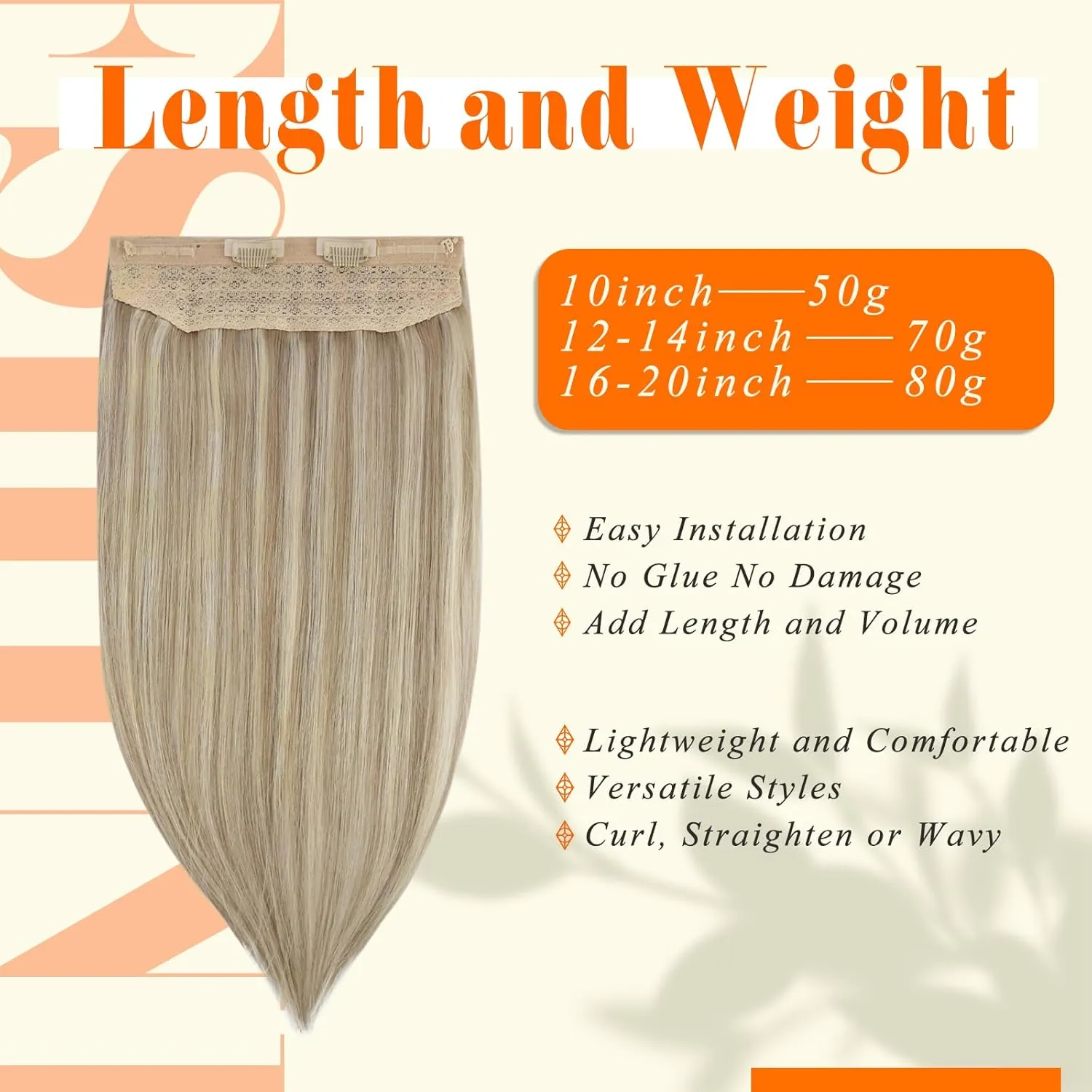 Fshine Wire Hair Extensions Golden Blonde Highlighted Dark Ash Blonde Fishing Line Hair Extensions 20 Inch Hidden Wire Hair Extensions Silky Long Secret Hairpiece Clip ins for Women 80G