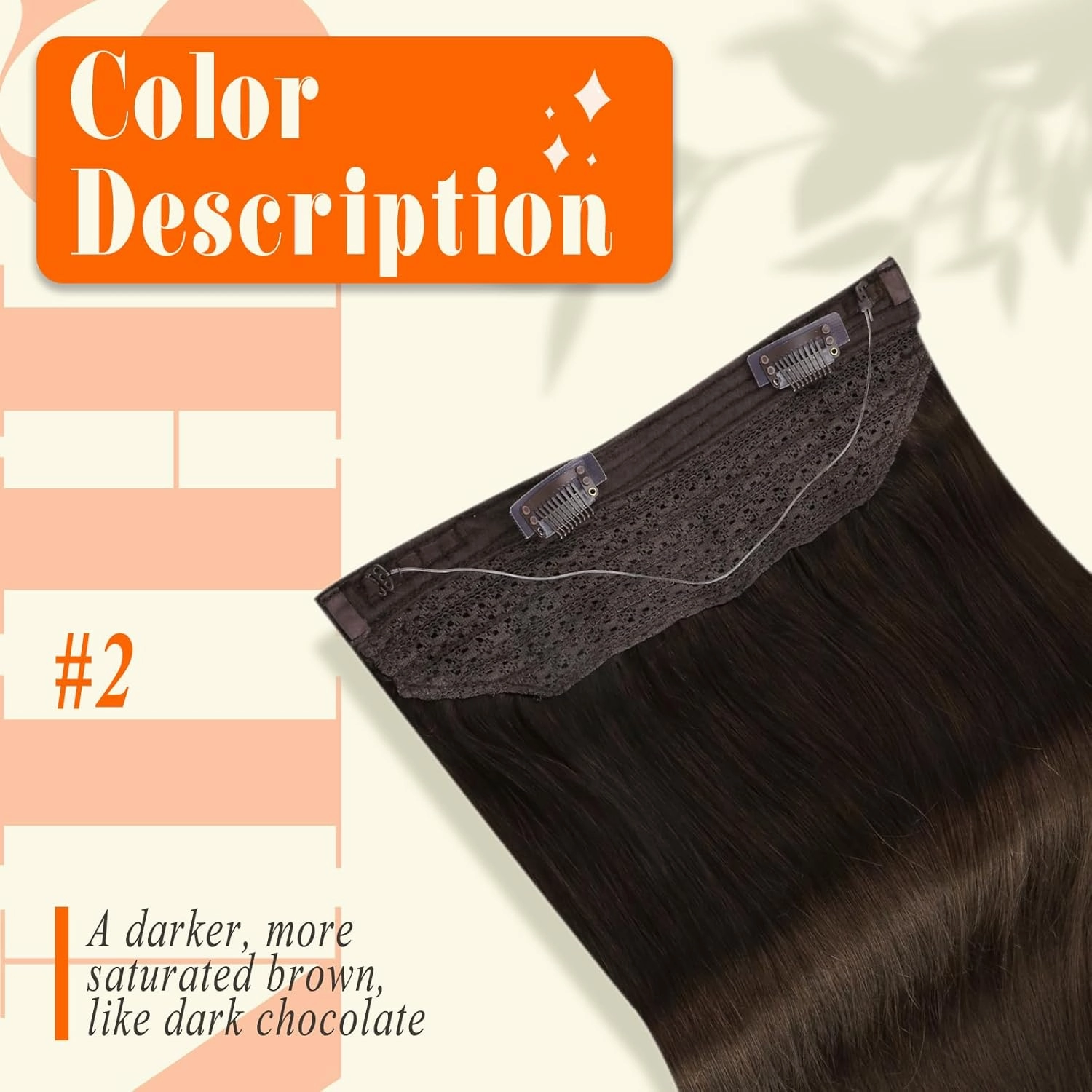 Fshine Human Hair Wire Hair Extensions Dark Brown 14 Inch Straight Brunette Invisible Wire Hair Extensions with Transparent Fish Line 70 Grams Straight Secret One Piece Clip in Hair Extensions