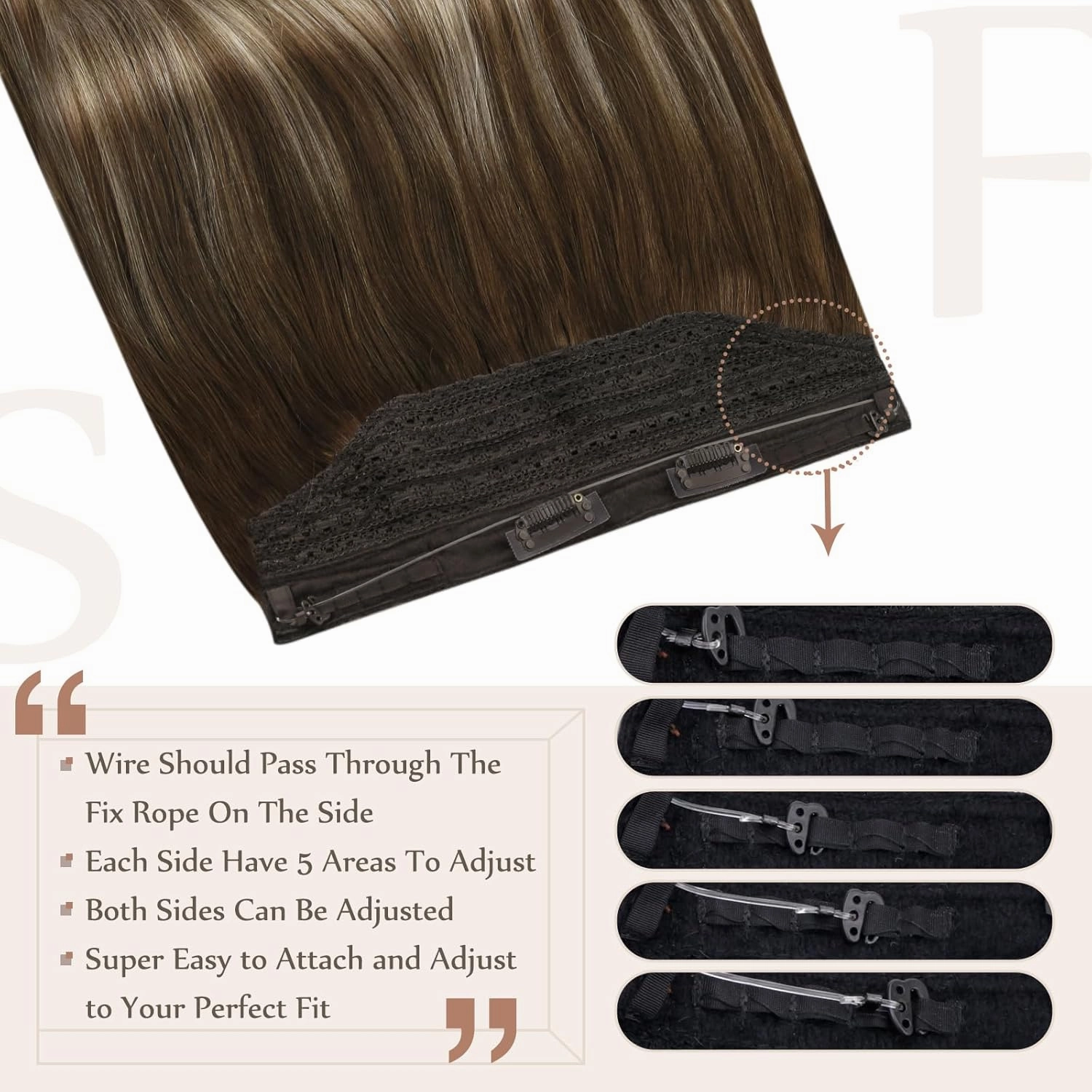 Fshine Invisible Wire Hair Extensions 12 Inch Balayage Brown Straight Human Hair Fish Line Clip in Layered Hairpiece One Piece Clip ins 70G Natural Remy Hair