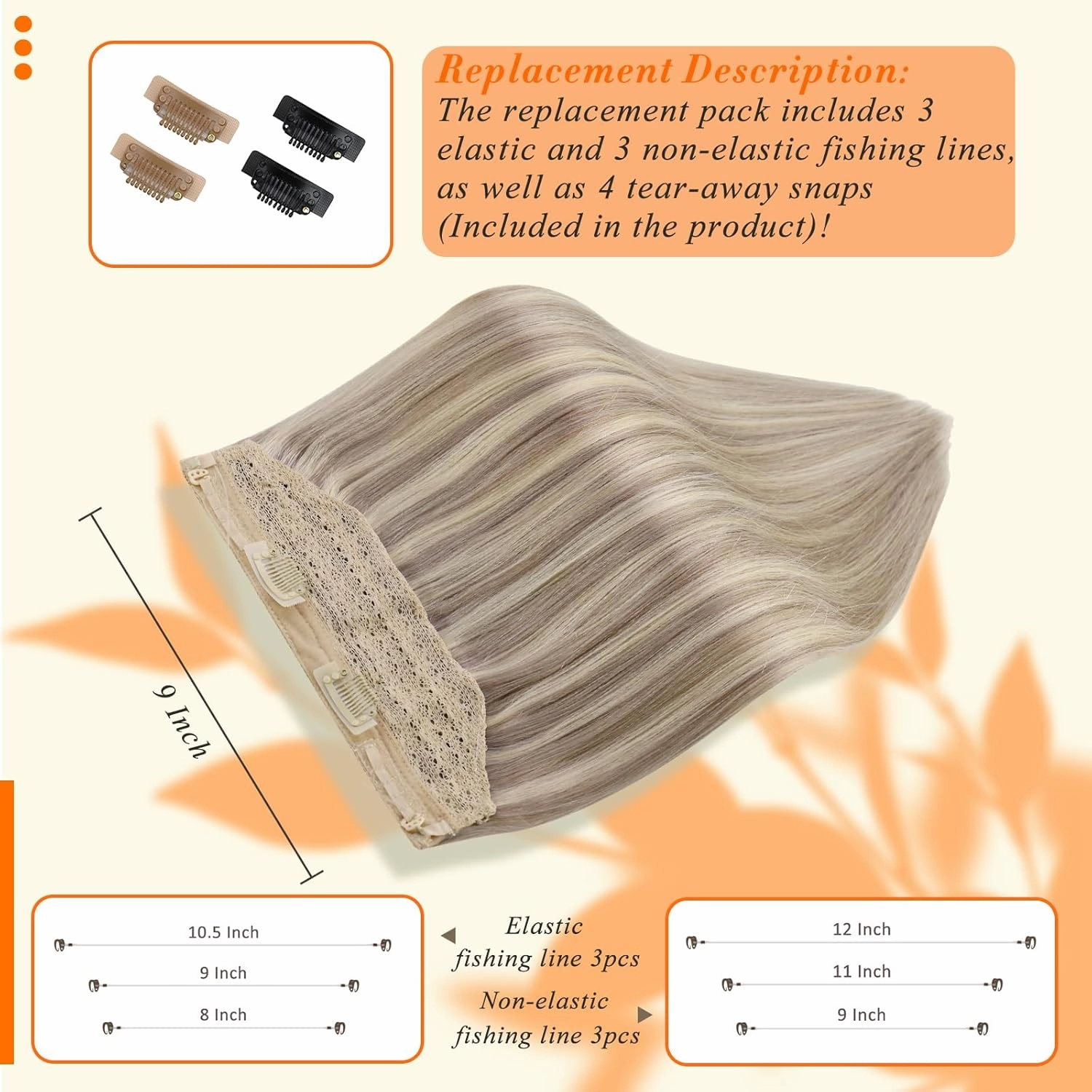 Fshine Invisible Wire Hair Extensions Real Human Hair Ash Blonde Highlighted Bleach Blonde Fish Line Layered Wire Human Hair Extensions Secret Extensions One Piece Clip in Hair Extensions 12Inch 70G