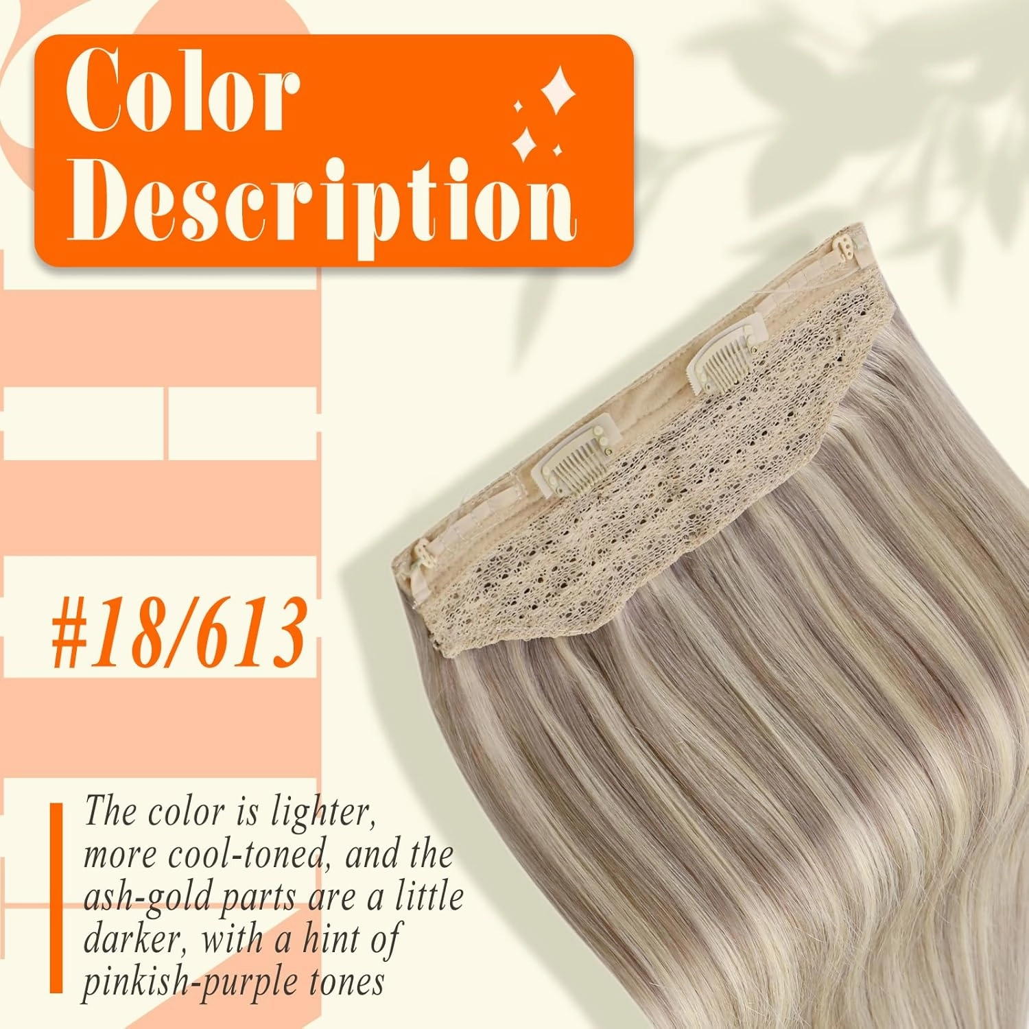 Fshine Invisible Wire Hair Extensions Real Human Hair Ash Blonde Highlighted Bleach Blonde Fish Line Layered Wire Human Hair Extensions Secret Extensions One Piece Clip in Hair Extensions 12Inch 70G