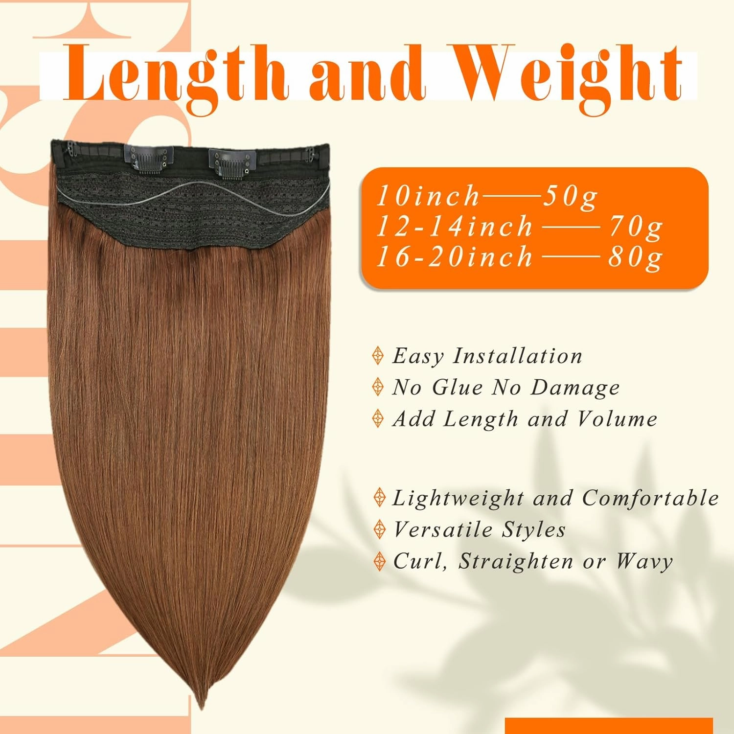 Fshine Invisible Wire Hair Extensions Real Human Hair Auburn Brown 330 Hidden Wire Hair Extensions 14 Inch One Piece Human Hair Extensions Clip in Remy Human Hair Layered Hairpiece 70G