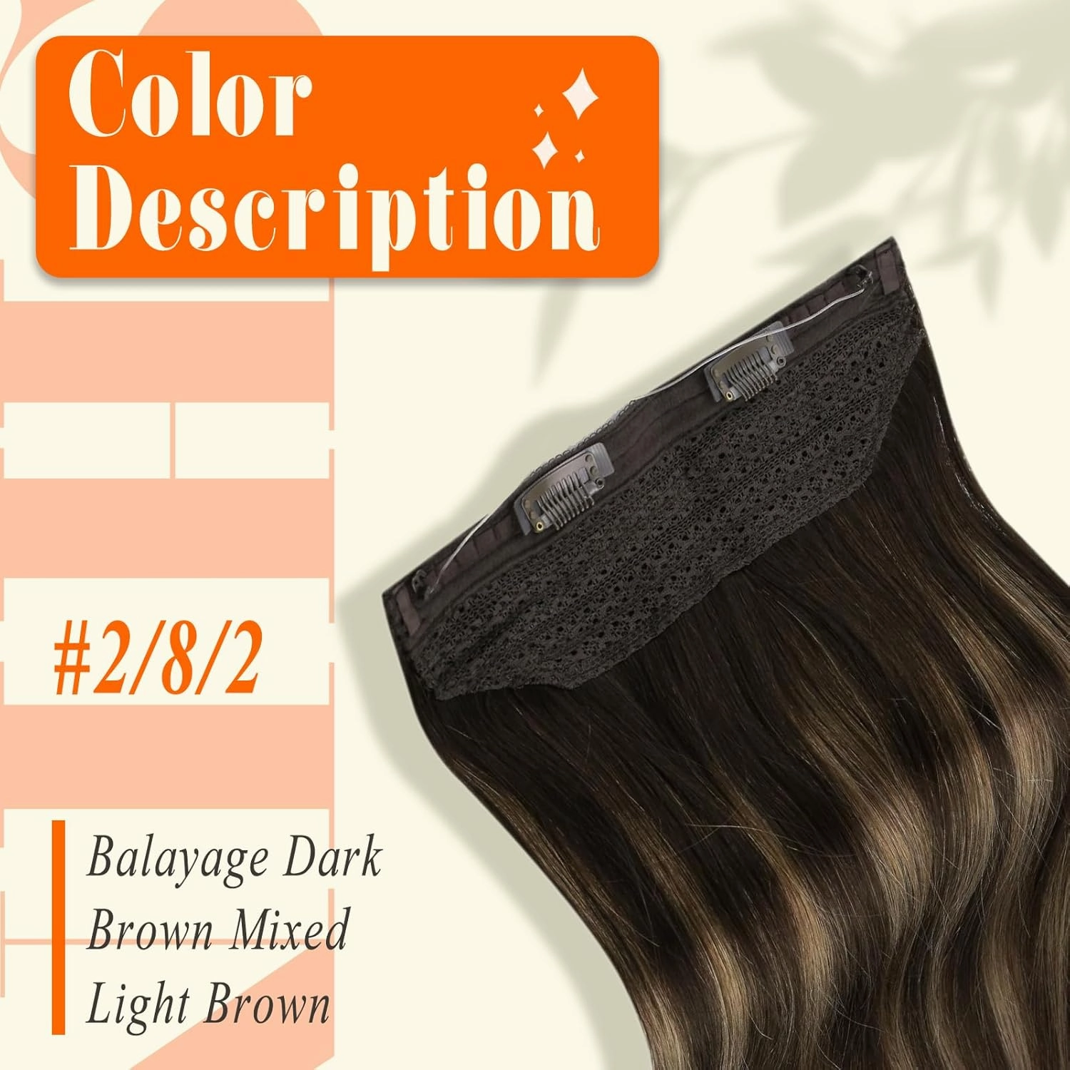 Fshine Invisible Wire Hair Extensions Real Human Hair Ombre Wire Human Hair Dark Brown to Brown Mix Ash Brown Secret Hairpiece Hair Extensions Clip ins Adjustable Fishing Line 20 Inch 80G