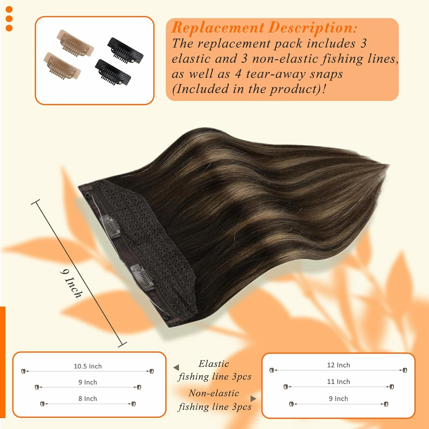 Fshine Invisible Wire Hair Extensions Remy Human Hair Dark Brown Mix Ash Brown 12 Inch One Piece Clip in Hair Extensions Transparent Fish Line Ombre Layered Hairpiece 70G
