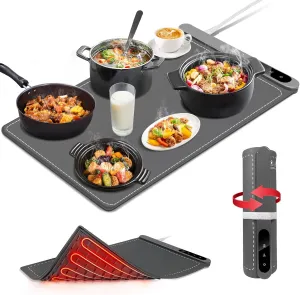 Full Surface Heating - Electric Warming Tray,Rollable & Portable,Premium Silicone Nano-Material,6 Temperature Settings For Food Rollable Heating Mat for Buffets Party, Home Kitchen Countertop