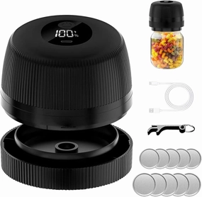 Fully Automatic Mason Jar Vacuum Sealer Kit, Electric Sealer for Wide and Regular Mouth Mason Jars, Firm Sealing & Anti-Slip, includes 10 Chalkboard Top Lids for Canned Foods Pantry Canning Pickling