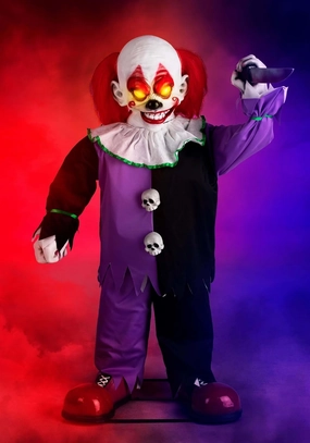 Fun Costumes Little Killer Clown with Knife Animatronic Decoration, Lifelike Step-pad Activated Clown Halloween Decoration