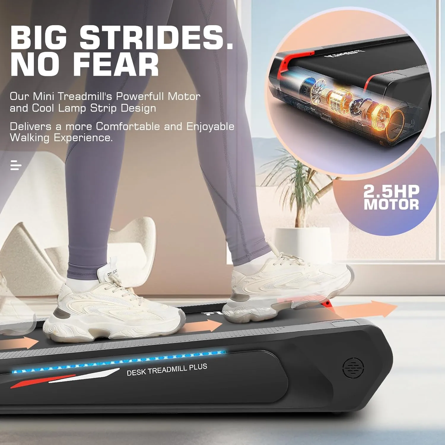 FUNMILY Walking Pad Treadmill with 5% Incline, 2.5HP Smallest Under Desk Treadmill for Home Office, Compact Walking Treadmill 300lbs Weight Capacity/Remote Control/Lighting Design