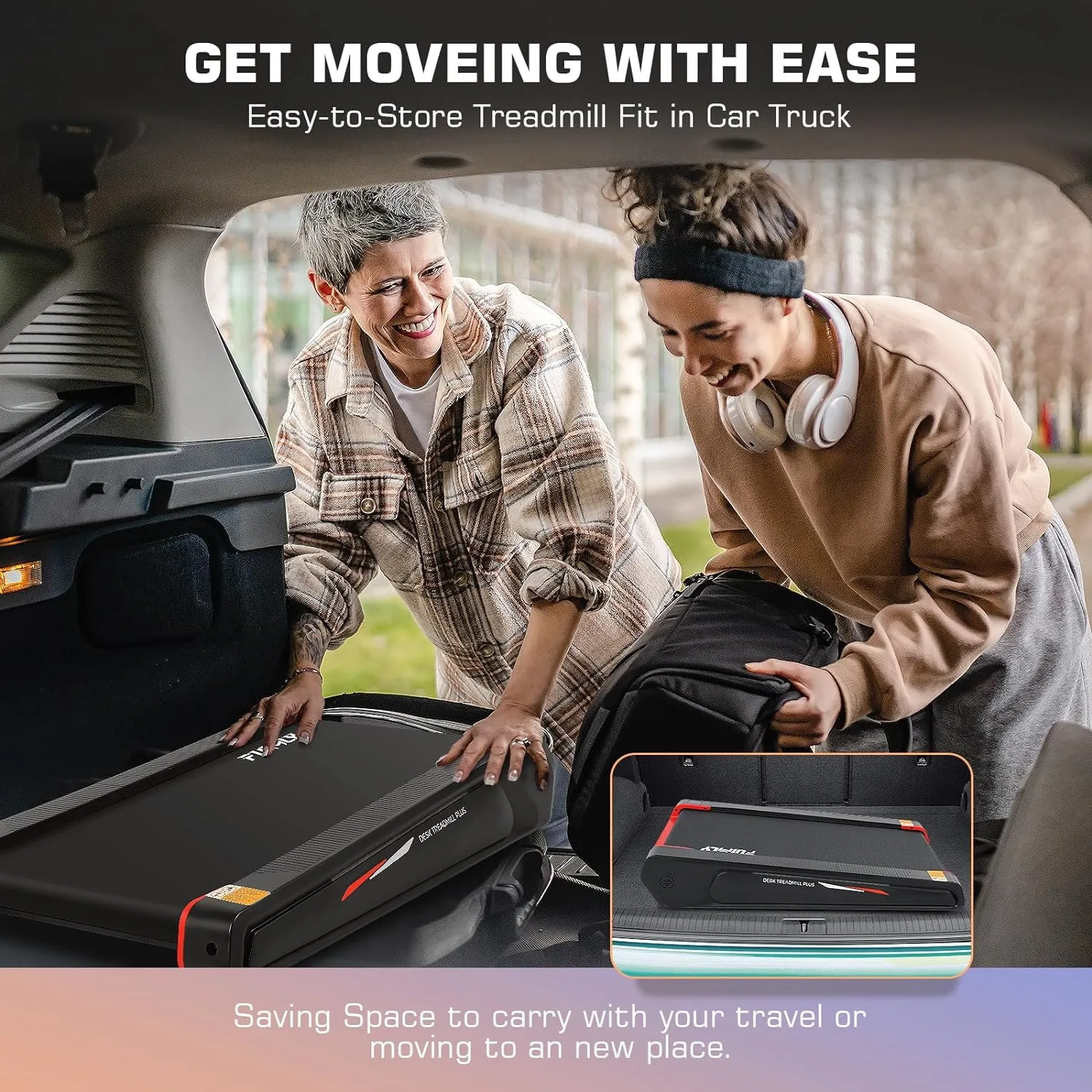 FUNMILY Walking Pad Treadmill with 5% Incline, 2.5HP Smallest Under Desk Treadmill for Home Office, Compact Walking Treadmill 300lbs Weight Capacity/Remote Control/Lighting Design