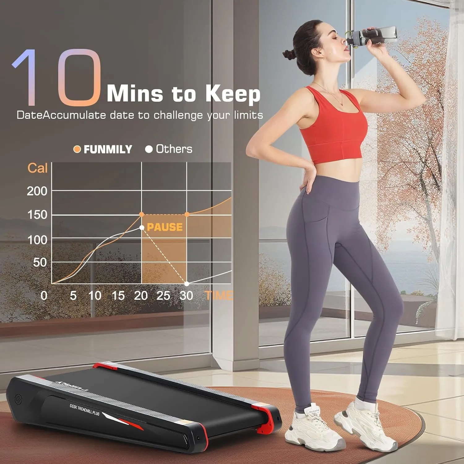 FUNMILY Walking Pad Treadmill with 5% Incline, 2.5HP Smallest Under Desk Treadmill for Home Office, Compact Walking Treadmill 300lbs Weight Capacity/Remote Control/Lighting Design