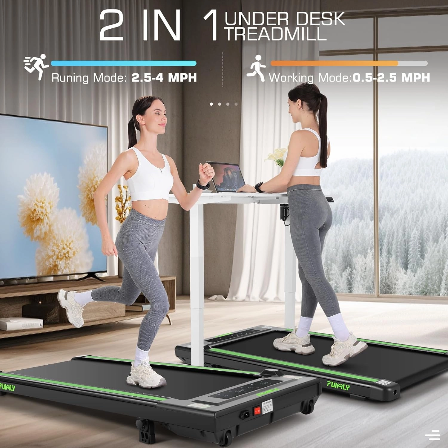 FUNMILY Walking Pad Treadmill with 8% Incline, 2.5HP Under Desk Treadmills for Home, 3 in 1 300 Lb Capacity Portable Mini Treadmill with Remote Control, Led Touch Screen, Installation-Free