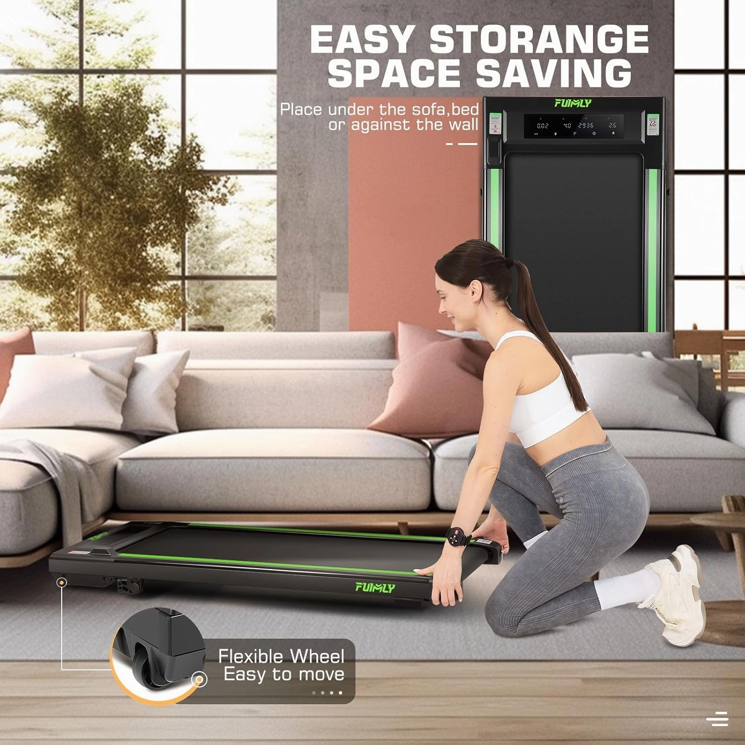 FUNMILY Walking Pad Treadmill with 8% Incline, 2.5HP Under Desk Treadmills for Home, 3 in 1 300 Lb Capacity Portable Mini Treadmill with Remote Control, Led Touch Screen, Installation-Free