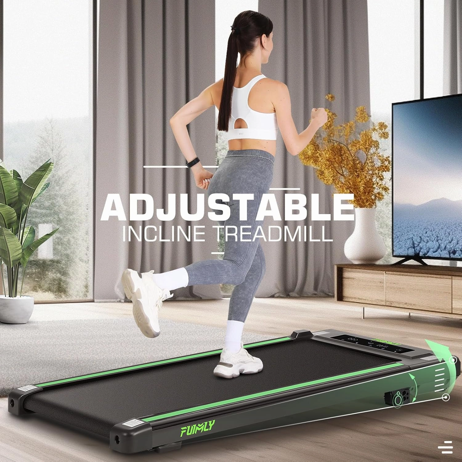 FUNMILY Walking Pad Treadmill with 8% Incline, 2.5HP Under Desk Treadmills for Home, 3 in 1 300 Lb Capacity Portable Mini Treadmill with Remote Control, Led Touch Screen, Installation-Free