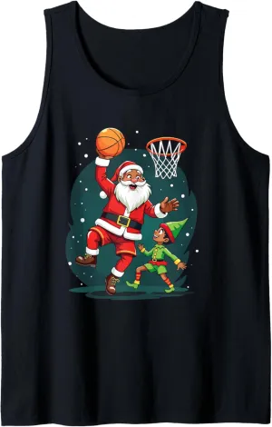 Funny Christmas Basketball Santa Claus Vs Elf Dunk Sports Tank Top