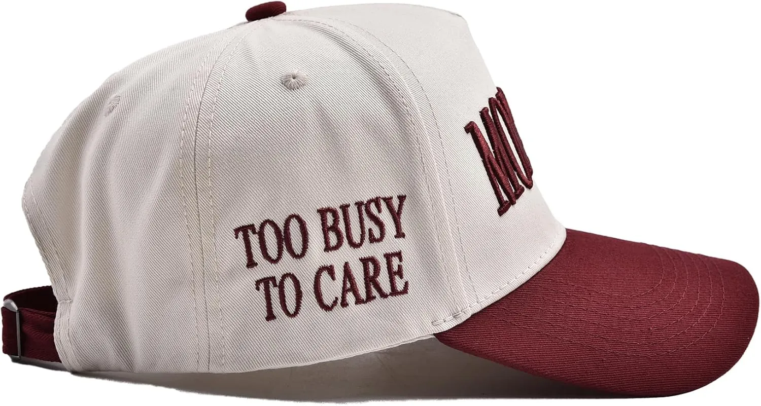 Funny Mommin Hat for Women, Mama Too Busy to Care Truck Hat Gifts Adjustable Washed Cotton Embroidered Mom Baseball Cap