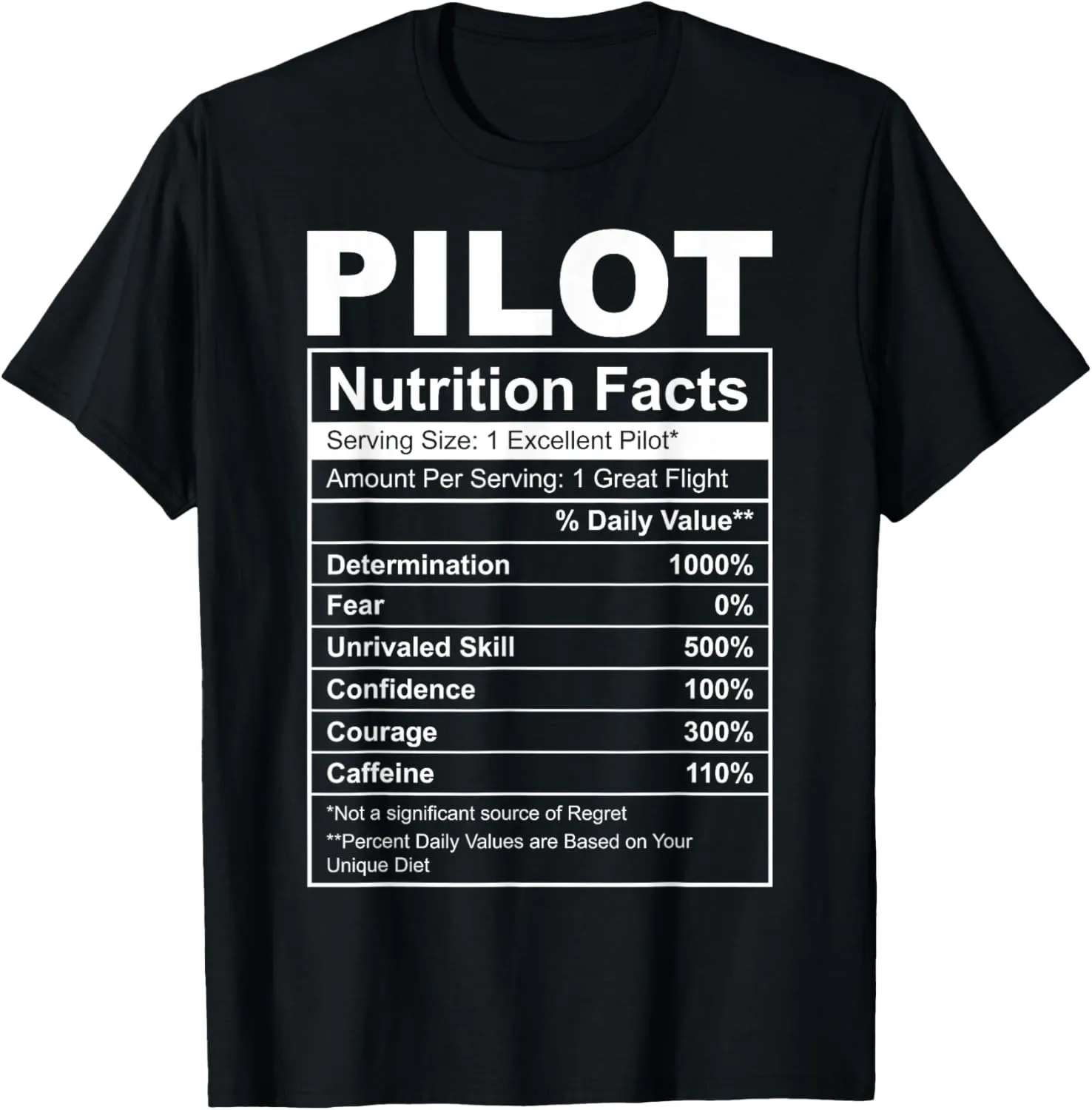 Funny Pilot Nutrition Facts Label - Helicopter Plane Aviator T-Shirt