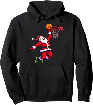 Funny Santa Basketball Dunk Christmas Costume Dunking Sports Pullover Hoodie