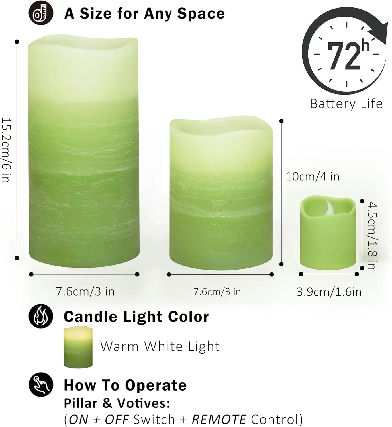FURORA LIGHTING Green Ombre LED Candles with Remote, 4 Pillar and 4 Votives Pack of 8, Real Wax Flameless Flickering Candles for Home Décor, Battery Operated