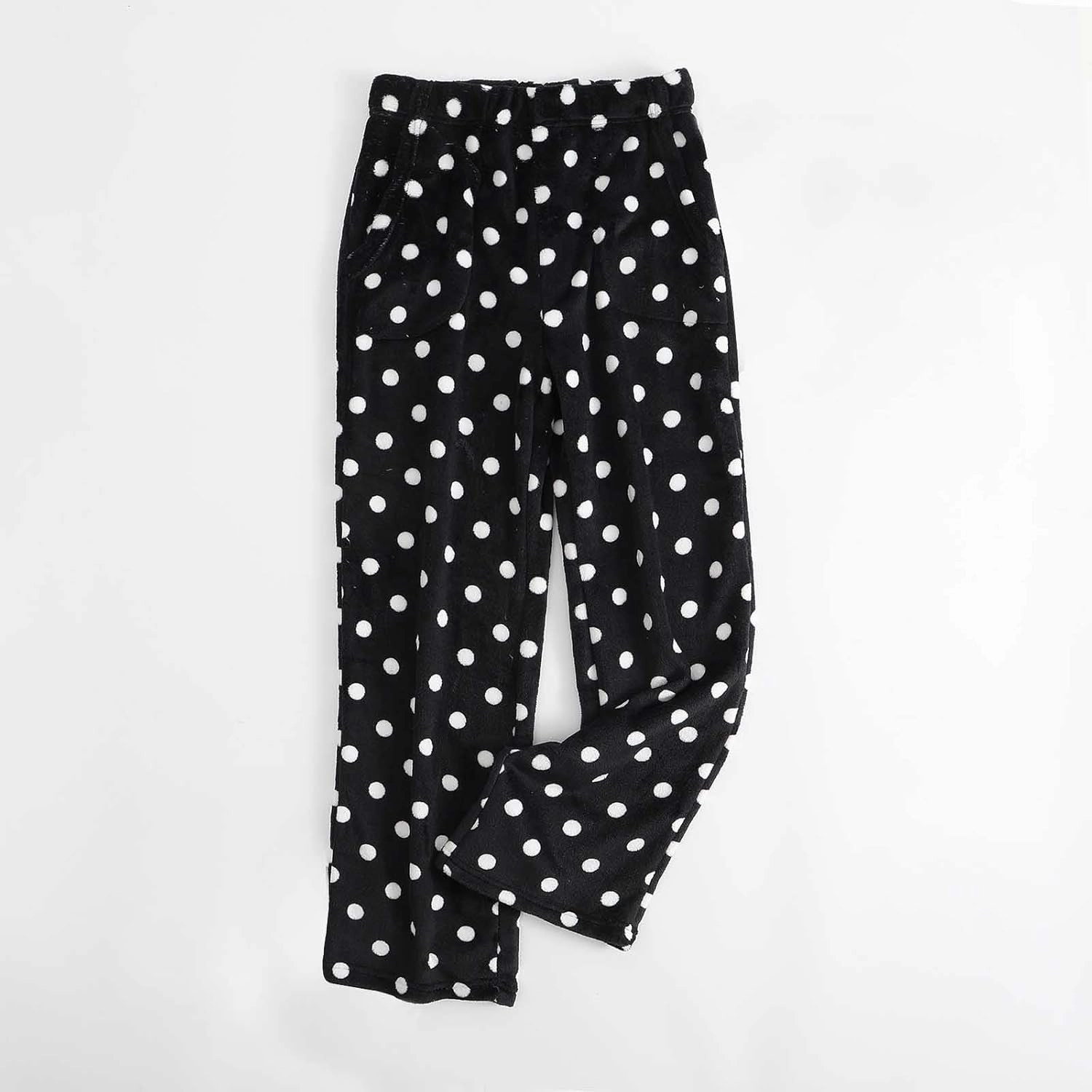 Fuzzy Flannel Pajama Pants for Women Comfy Soft Fluffy Plush Polka Dot Pj Pants High Waisted Wide Leg Lounge Pants
