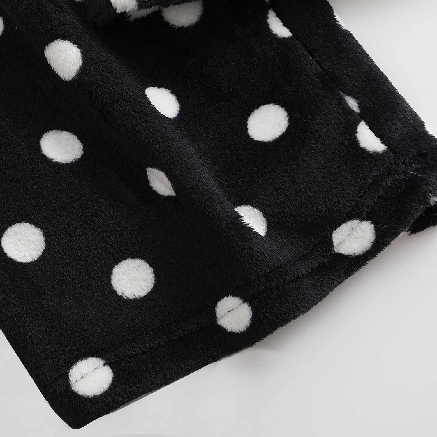 Fuzzy Flannel Pajama Pants for Women Comfy Soft Fluffy Plush Polka Dot Pj Pants High Waisted Wide Leg Lounge Pants