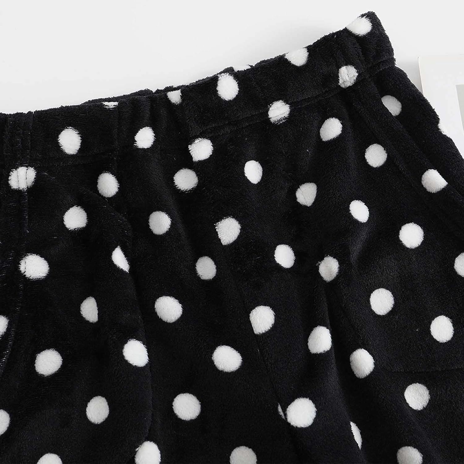 Fuzzy Flannel Pajama Pants for Women Comfy Soft Fluffy Plush Polka Dot Pj Pants High Waisted Wide Leg Lounge Pants