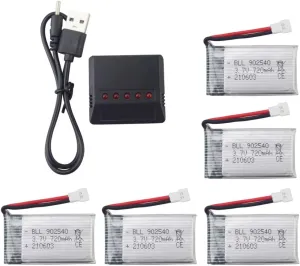 Fytoo 1PCS 5 in1 Lipo Battery Charger with 5PCS 3.7V 720mAh Battery for Syma X5C X5C-1 X5 X5SC X5SW H5C V931 S5C FQ36 UFO 3000 UDI U45 U45W T5W H42 SS40 GoolRC T32 Drone