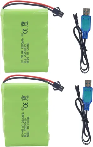 Fytoo 2PCS 6.0V 2800mah AA Rechargeable Battery with SM-2P Plug with USB Charging Cable for TB141 TB142 DE37 RC Car Toy Car Stunt Car Battery Remote Control Excavator Car Truck Engineering Car Battery