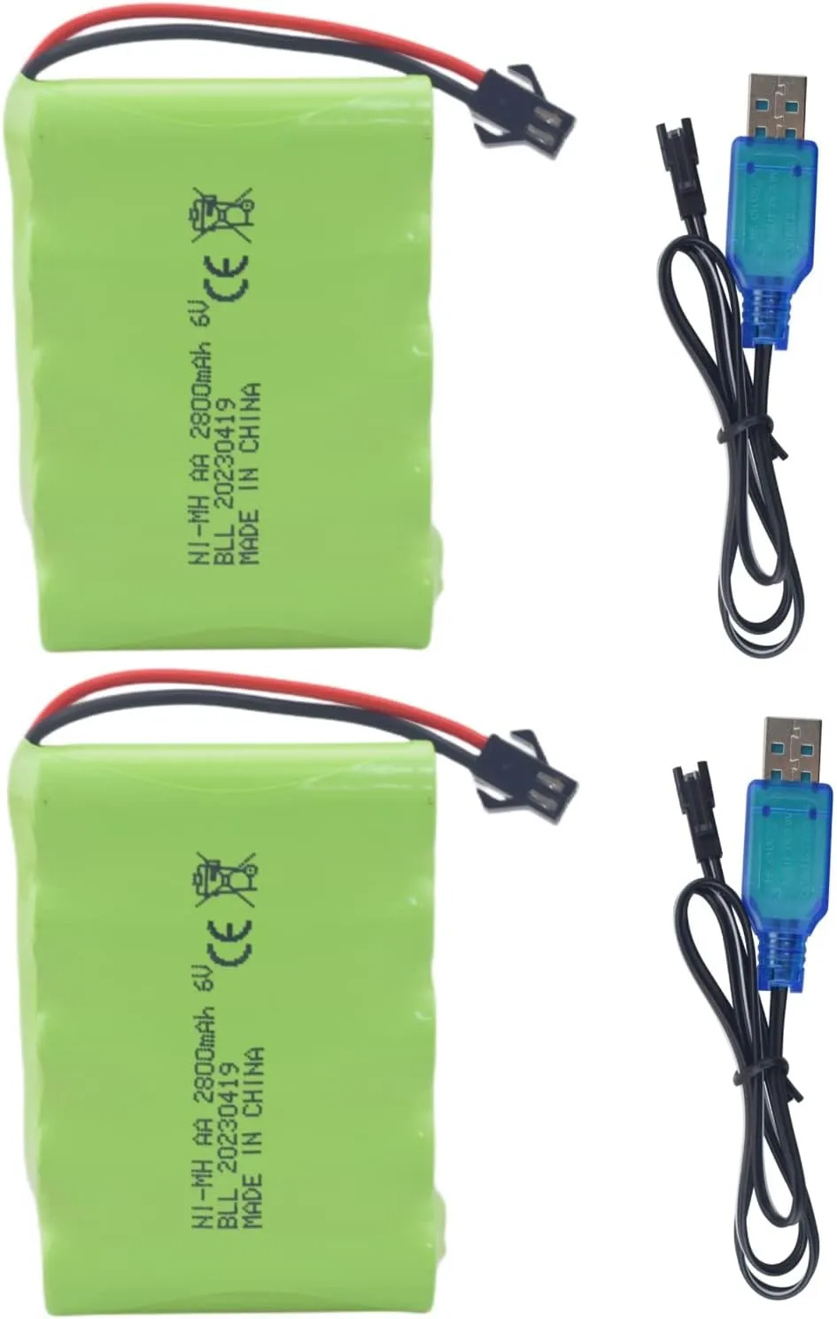 Fytoo 2PCS 6.0V 2800mah AA Rechargeable Battery with SM-2P Plug with USB Charging Cable for TB141 TB142 DE37 RC Car Toy Car Stunt Car Battery Remote Control Excavator Car Truck Engineering Car Battery