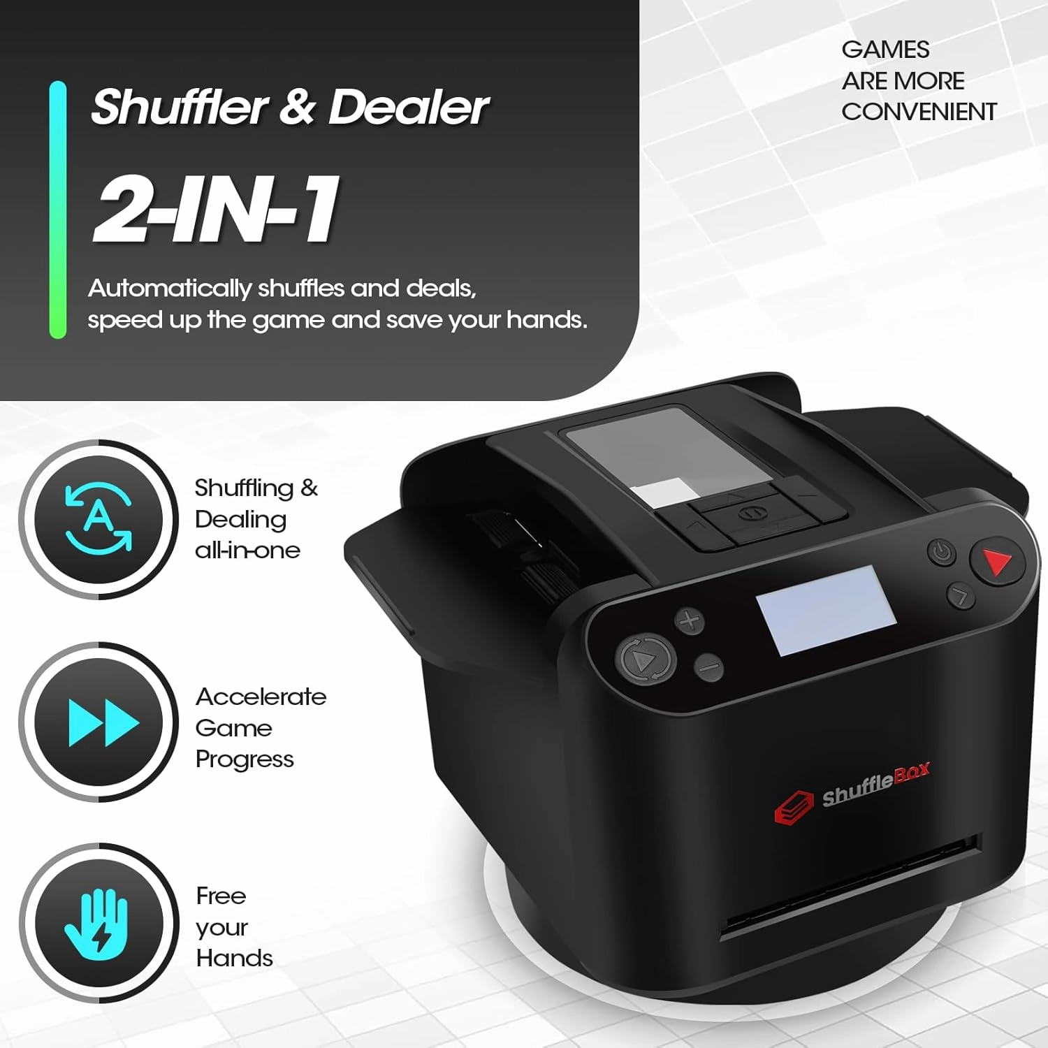 G1 Pro Automatic Card Shuffler and Dealer 2-in-1, Eletric Shuffling and Dealing Machine All in ONE, Ultra Quiet, Rechargeable, Remote Card Calling, for Board Games and Poker Games (Black)