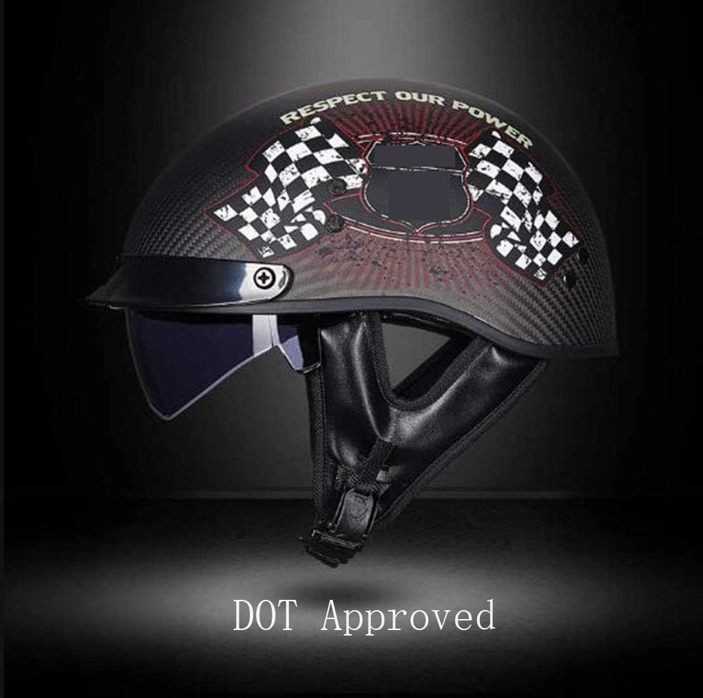 GAOZ Helmets Motorcycle Motorbike Moped Bike Scooter Moto Open-face Jet Helmet Crash Protection Visor Brain-Cap Road Riding Adult Style Classic RetroHalf Helmet DOT Approved