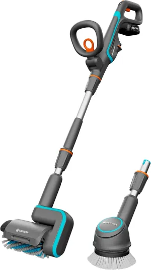 Gardena cordless Multi-Cleaner AquaBrush Universal 04/18V P4A Ready-To-Use Set: Battery-powered cleaning tool incl. rechargeable battery, wet cleaning of patio floors, complete set (14842-20)